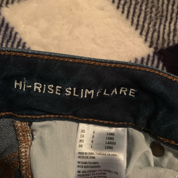 American Eagle Hi-Rise Flare jeans, size 0 long, medium/dark blue wash - Picture 3 of 5
